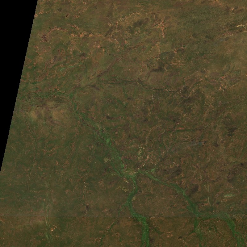 Image satellite Sentinel-2 de la même zone de Vakaga (CF) pendant l'incendie, le 19 octobre 2026