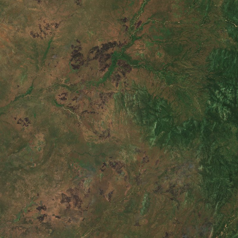 Image satellite Sentinel-2 de la même zone de Nil Bleu (SD) pendant l'incendie, le 5 octobre 2026