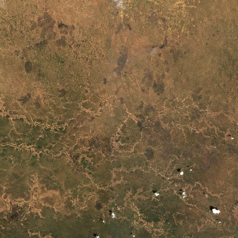 Image satellite Sentinel-2 de la même zone de Darfour-Oriental (SD) pendant l'incendie, le 14 octobre 2026