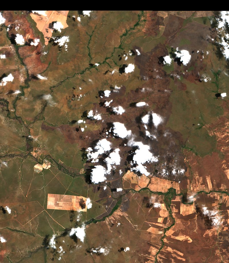Sentinel-2-Satellitenbild desselben Gebiets bei Bahia (BR) nach dem Brand, am 17. Oktober 2026