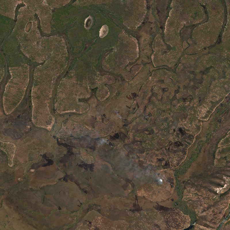 Imagen de satélite Sentinel-2 de la misma zona cerca de Septentrionale (ZM) durante el incendio, el 17 de octubre de 2026