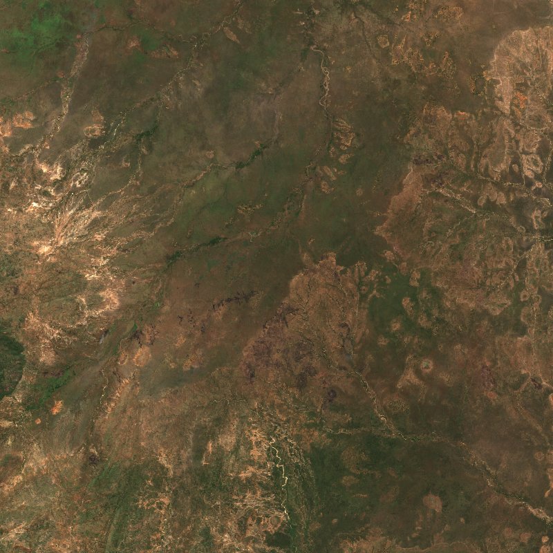 Imagen de satélite Sentinel-2 de la misma zona cerca de Kordofan du Sud (SD) durante el incendio, el 16 de octubre de 2026