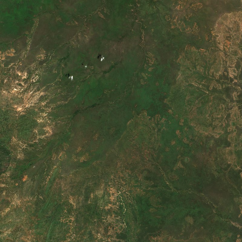 Imagen de satélite Sentinel-2 de la zona cerca de Kordofan du Sud (SD) antes del incendio, el 3 de octubre de 2026