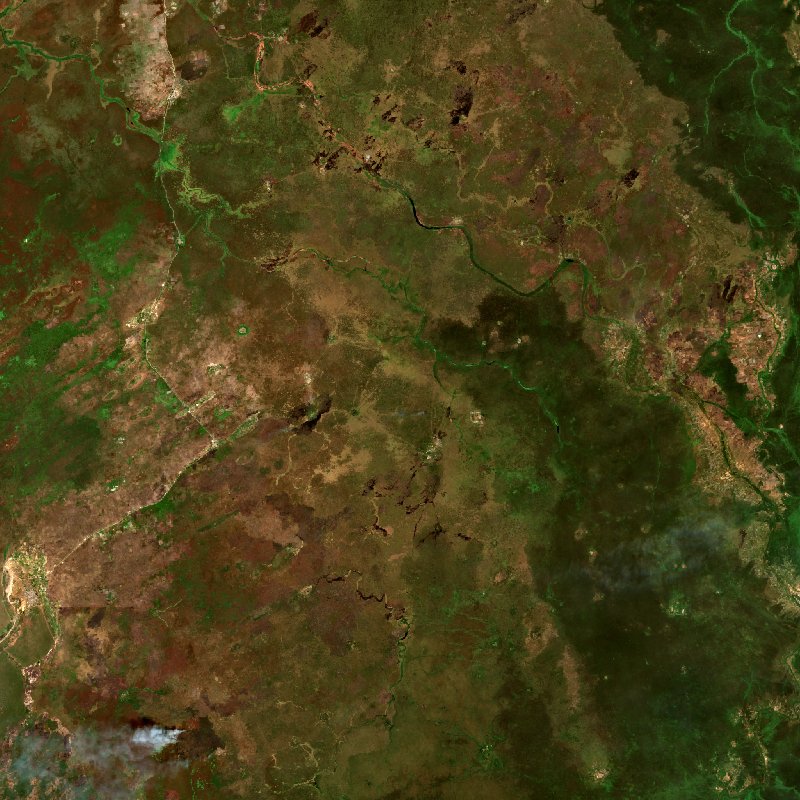 Image satellite Sentinel-2 de la même zone d'Extrême-Nord (CM) pendant l'incendie, le 19 octobre 2026
