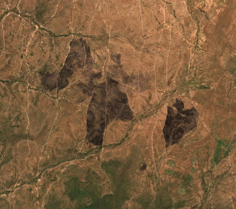 Image satellite Sentinel-2 de la même zone de Sila (TD) pendant l'incendie, le 18 octobre 2026