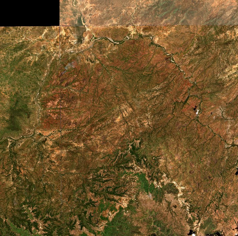 Sentinel-2-Satellitenbild desselben Gebiets bei Tigré (ET) während des Brandes, am 12. Oktober 2026