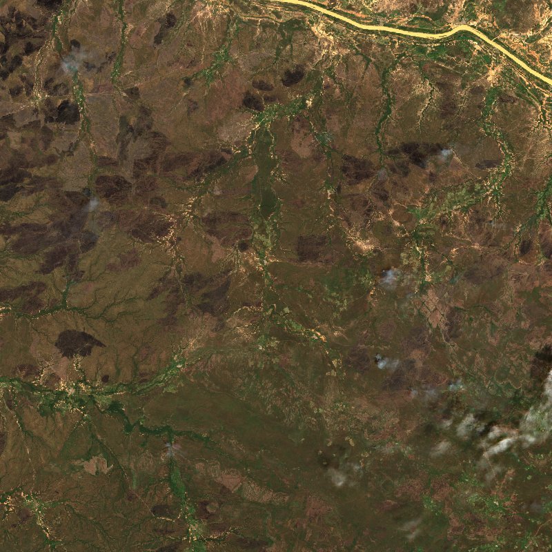 Image satellite Sentinel-2 de la même zone de Kayes (ML) pendant l'incendie, le 17 octobre 2026
