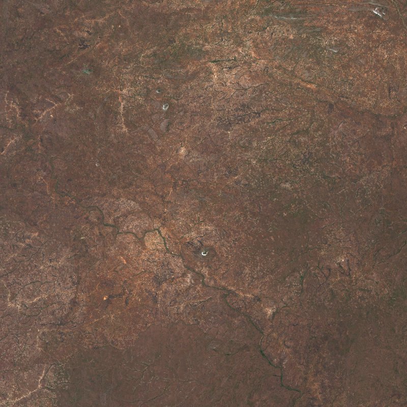Sentinel-2-Satellitenbild des Gebiets bei Zambézie (MZ) vor dem Brand, am 28. September 2026