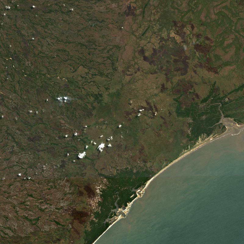 Sentinel-2-Satellitenbild des Gebiets bei Sofala (MZ) vor dem Brand, am 28. September 2026