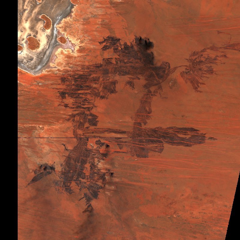 Imagen de satélite Sentinel-2 de la misma zona cerca de Territoire du Nord (AU) después del incendio, el 20 de octubre de 2026