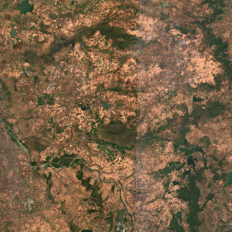 Image satellite Sentinel-2 de la même zone de Madhya Pradesh (IN) pendant l'incendie, le 15 octobre 2026