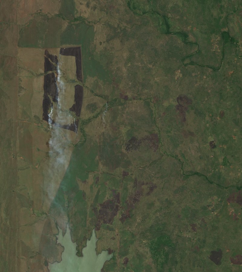 Sentinel-2-Satellitenbild desselben Gebiets bei Maputo (MZ) während des Brandes, am 19. Oktober 2026