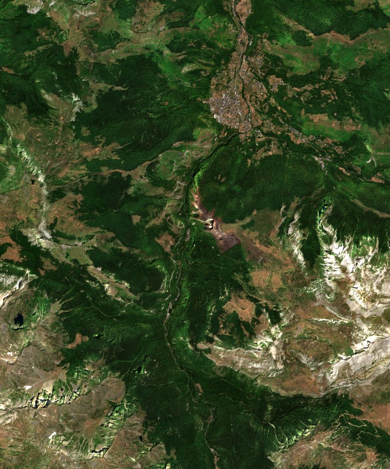 Sentinel-2 satellite image of the same area near Laruns after the fire, on 28 July 2026