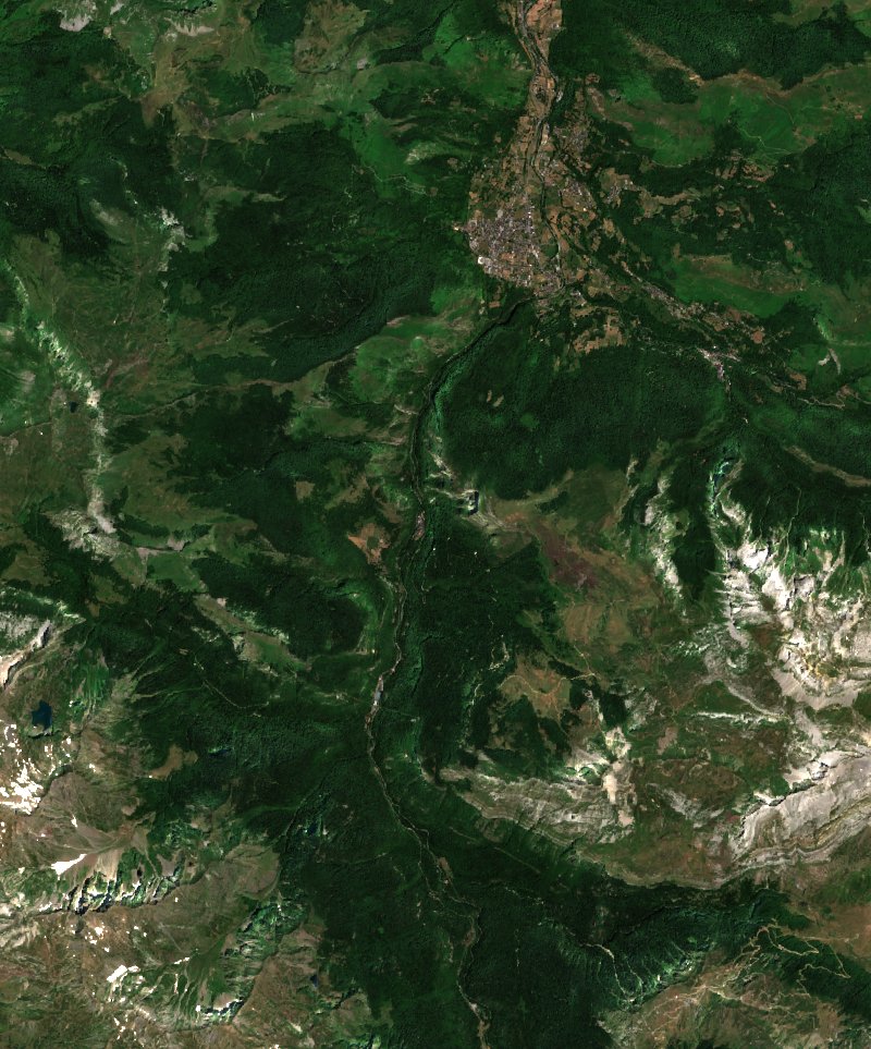 Sentinel-2 satellite image of the area near Laruns before the fire, on 6 July 2026