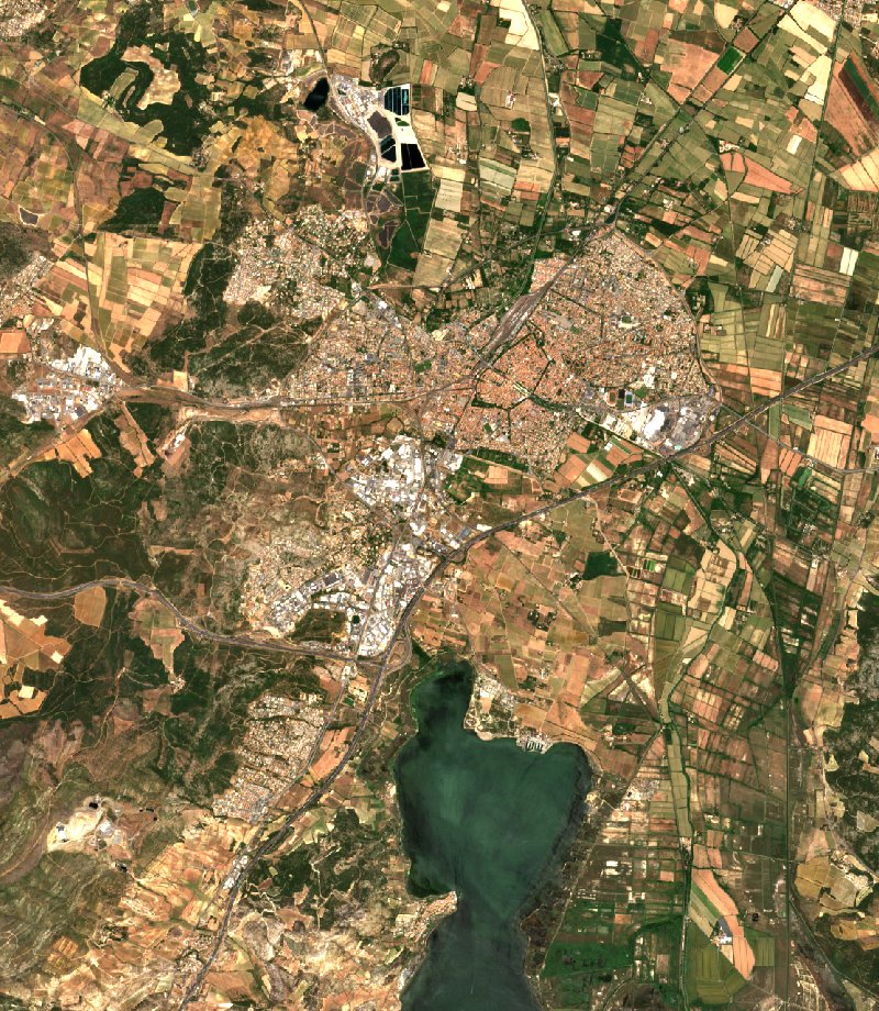 Sentinel-2-Satellitenbild des Gebiets bei Narbonne vor dem Brand, am 17. Juni 2026