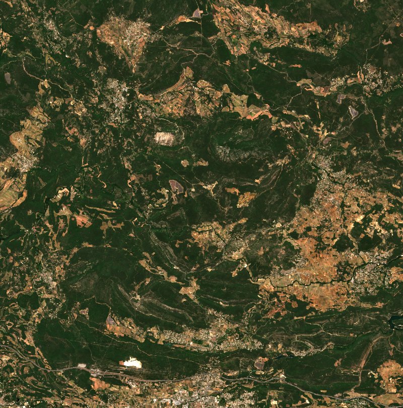 Sentinel-2 satellite image of the area near Correns before the fire, on 12 June 2026