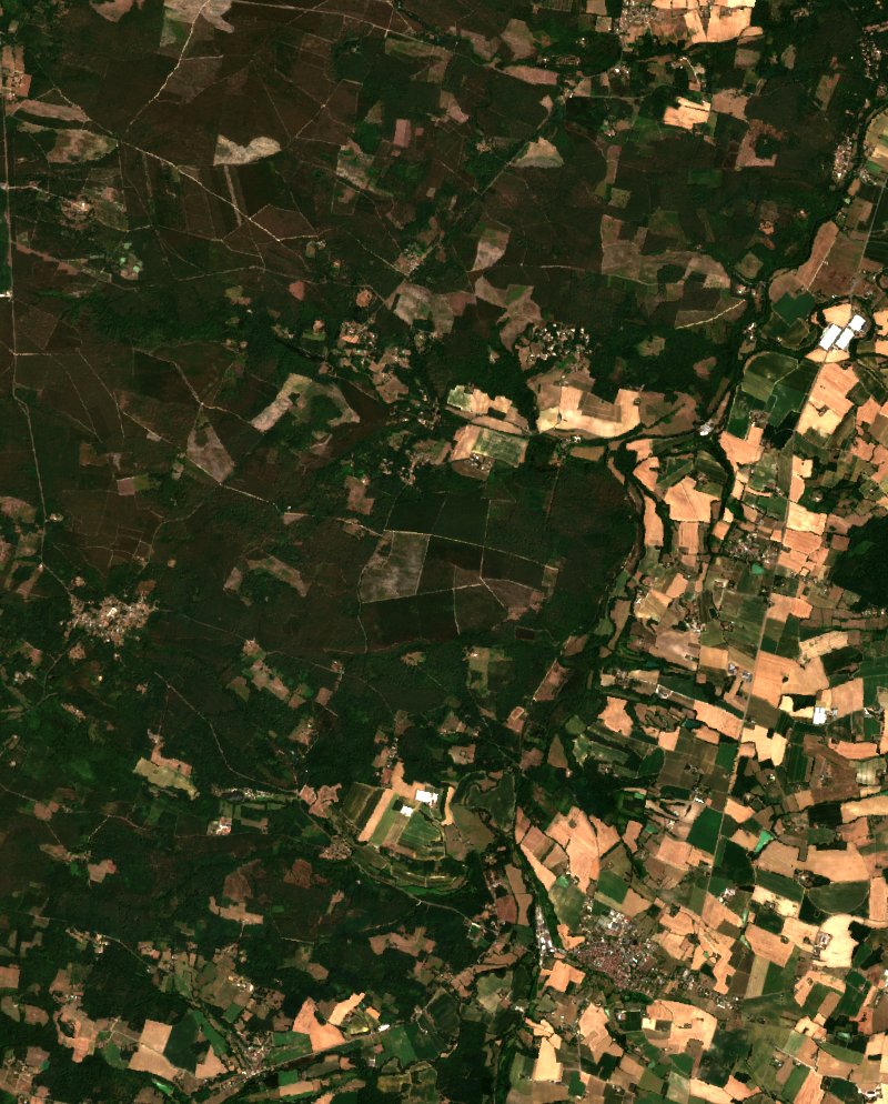 Sentinel-2-Satellitenbild des Gebiets bei Réaup-Lisse vor dem Brand, am 11. Juli 2026