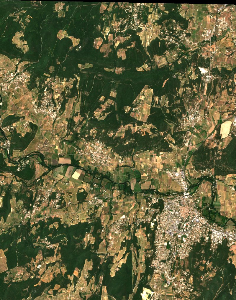 Sentinel-2-Satellitenbild des Gebiets bei Saint-Gervais vor dem Brand, am 2. Juli 2026