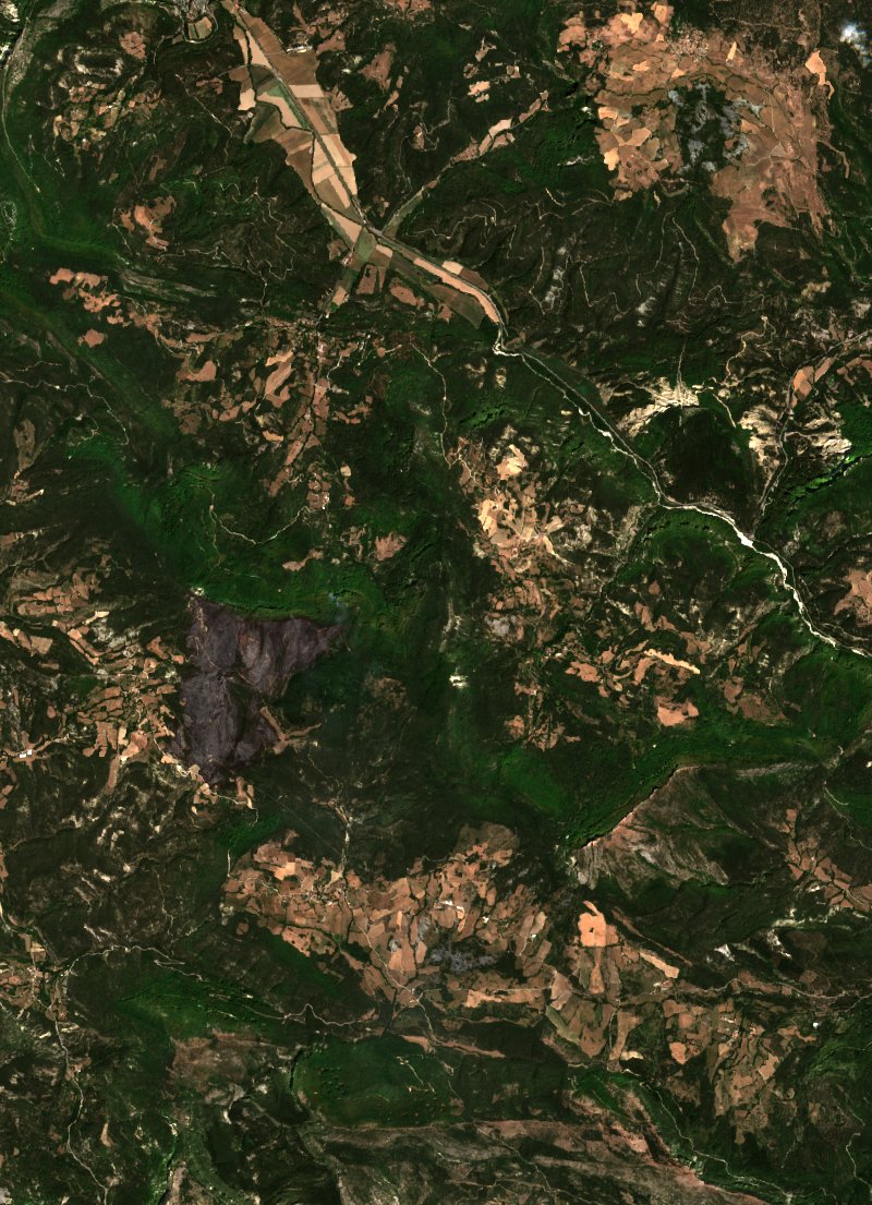 Sentinel-2 satellite image of the area near Bellegarde-en-Diois before the fire, on 6 August 2026