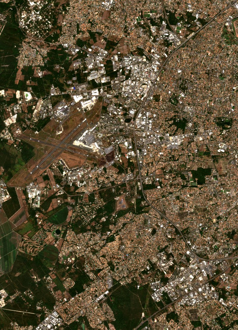 Sentinel-2 satellite image of the same area near Mérignac after the fire, on 12 August 2026