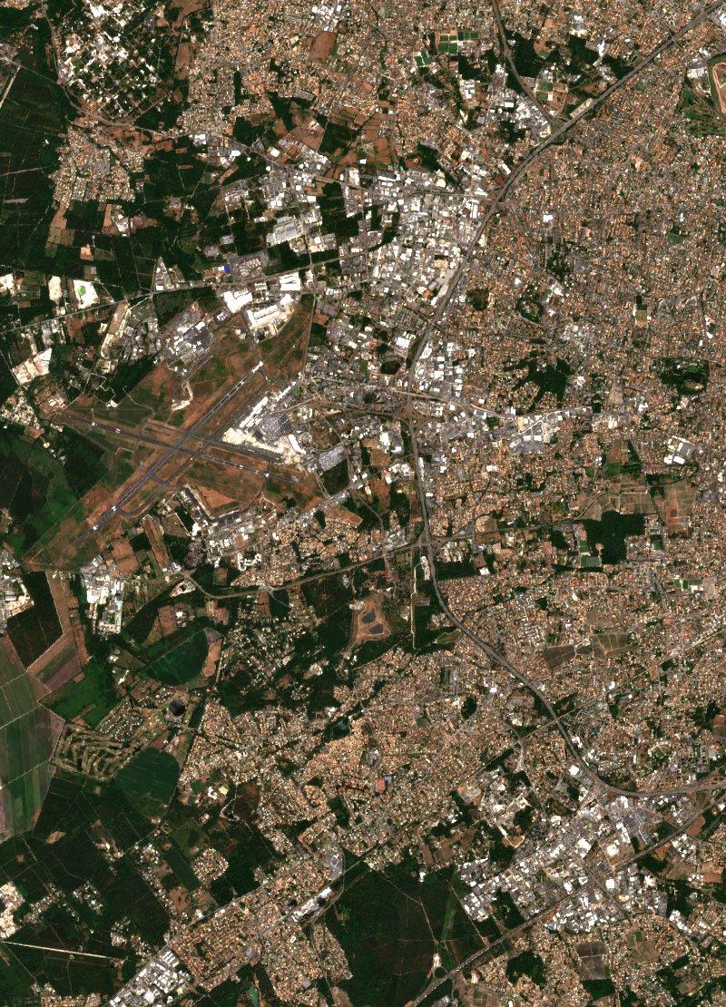 Sentinel-2 satellite image of the area near Mérignac before the fire, on 6 July 2026