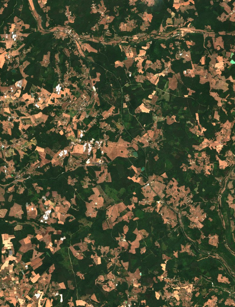 Sentinel-2-Satellitenbild des Gebiets bei La Douze vor dem Brand, am 8. Juli 2026