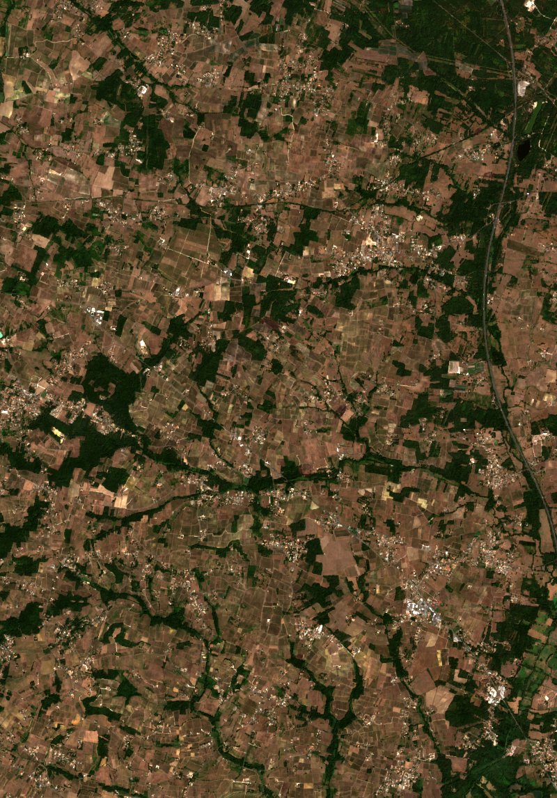 Sentinel-2 satellite image of the same area near Saint-Christoly-de-Blaye after the fire, on 12 August 2026