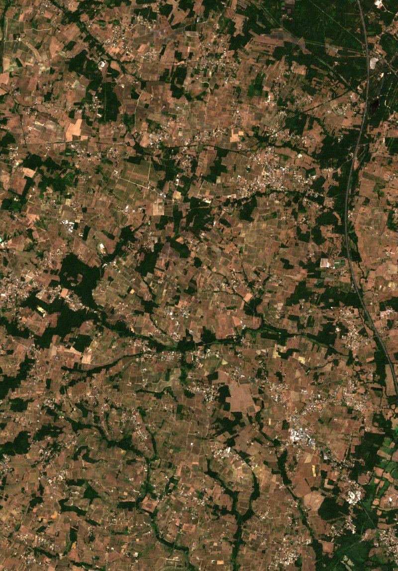 Sentinel-2 satellite image of the area near Saint-Christoly-de-Blaye before the fire, on 21 July 2026