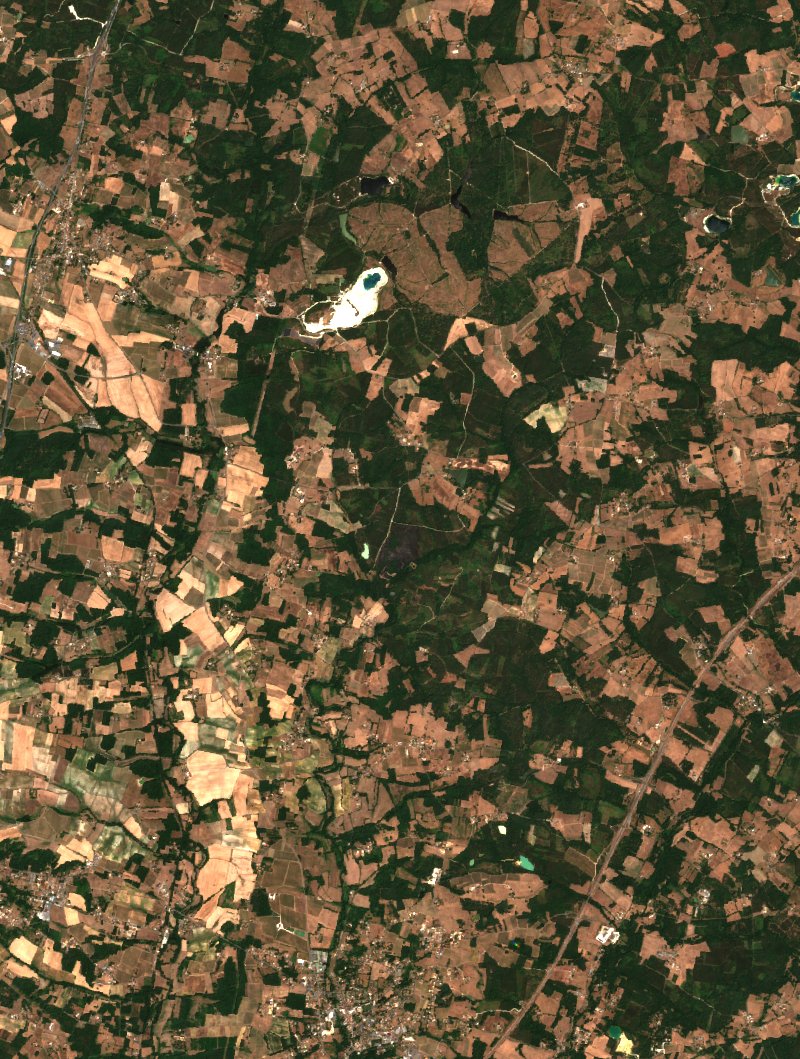 Sentinel-2 satellite image of the same area near Saint-Palais-de-Négrignac after the fire, on 21 July 2026