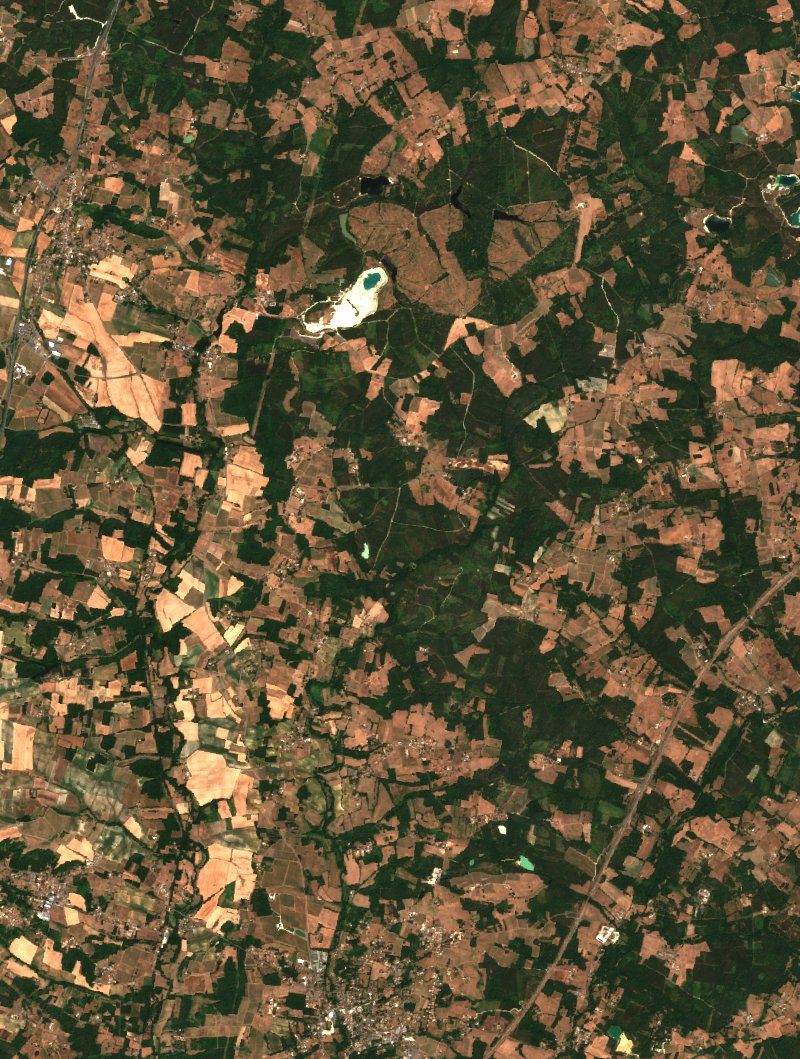 Sentinel-2 satellite image of the area near Saint-Palais-de-Négrignac before the fire, on 11 July 2026