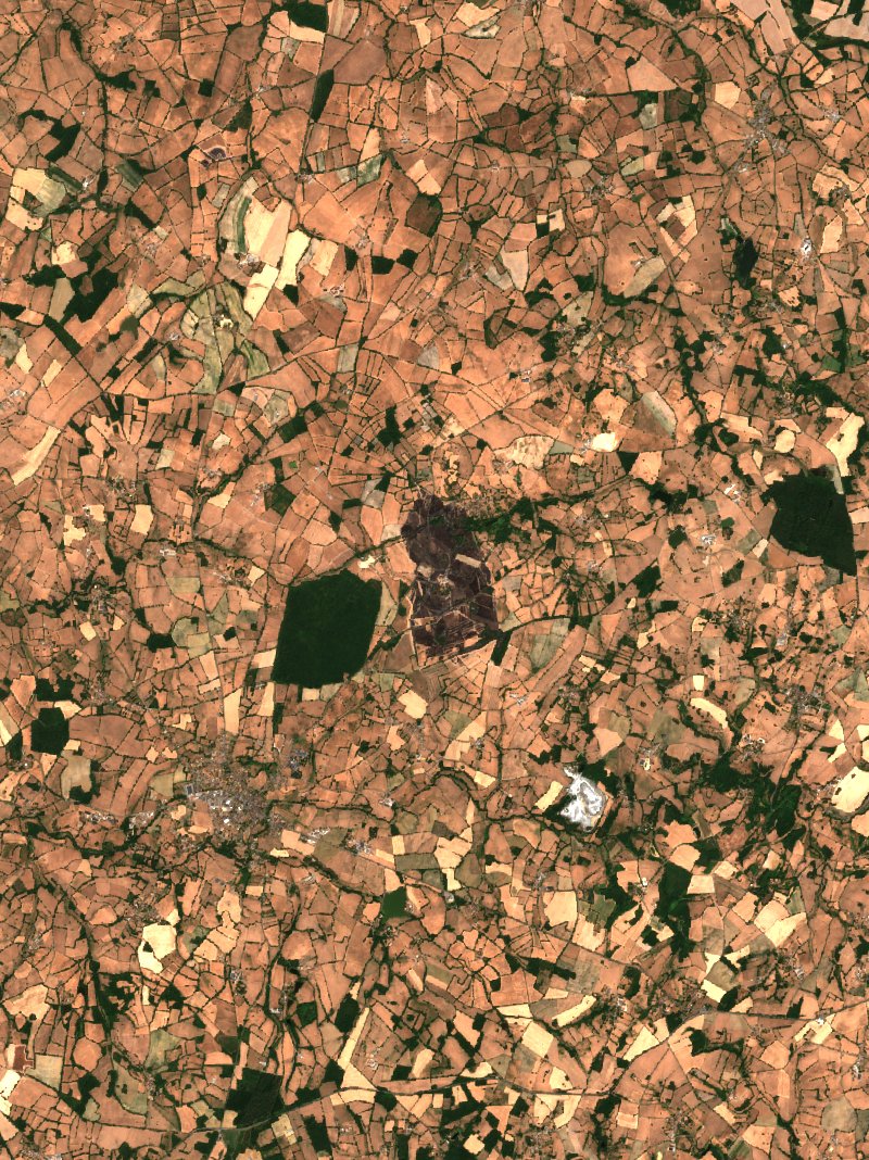 Sentinel-2 satellite image of the same area near Magnac-Laval after the fire, on 10 July 2026
