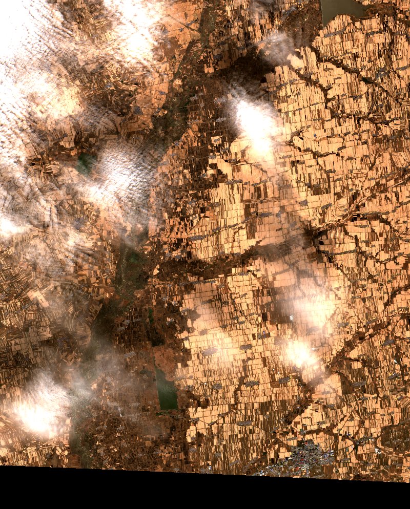 Sentinel-2-Satellitenbild desselben Gebiets bei Heilongjiang (CN) nach dem Brand, am 19. Oktober 2026
