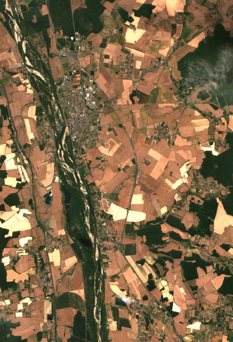 Sentinel-2-Satellitenbild des Gebiets bei La Marche vor dem Brand, am 23. Juni 2026