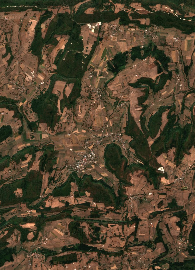 Sentinel-2-Satellitenbild desselben Gebiets bei Sancey nach dem Brand, am 19. August 2026