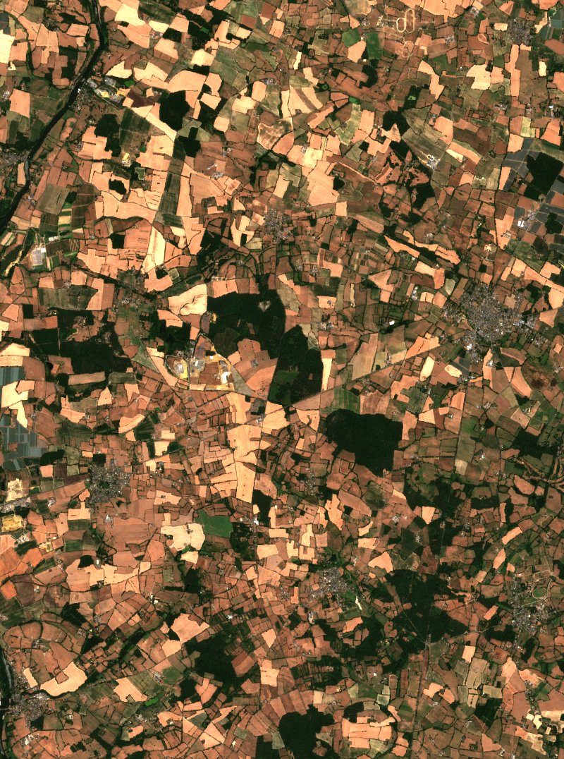 Sentinel-2-Satellitenbild des Gebiets bei Les Hauts-d'Anjou vor dem Brand, am 6. Juli 2026