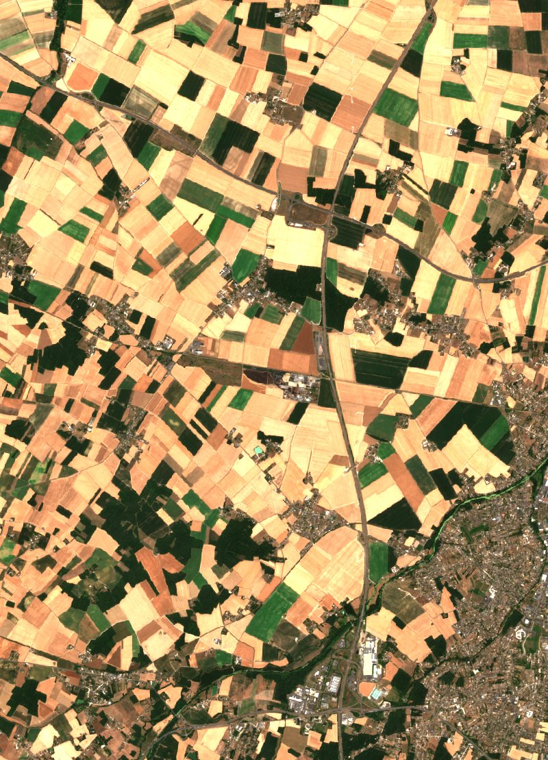 Sentinel-2 satellite image of the same area near Corquilleroy after the fire, on 8 July 2026