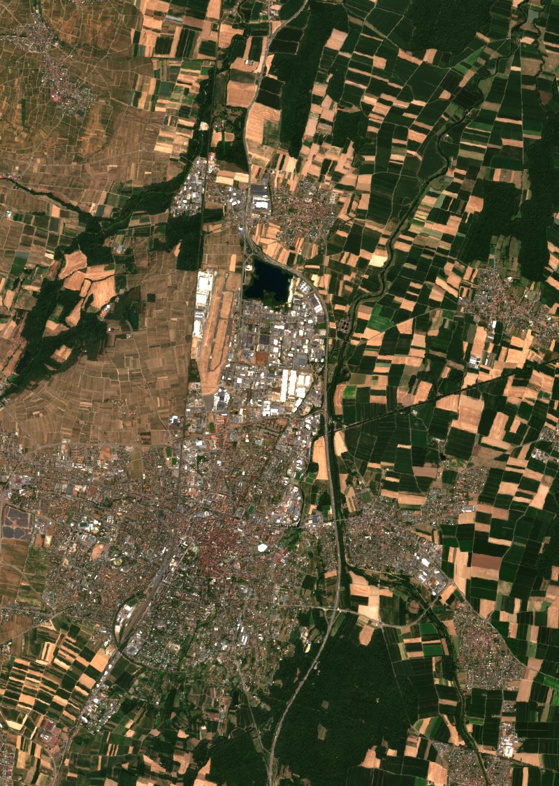 Sentinel-2-Satellitenbild desselben Gebiets bei Colmar nach dem Brand, am 22. Juli 2026