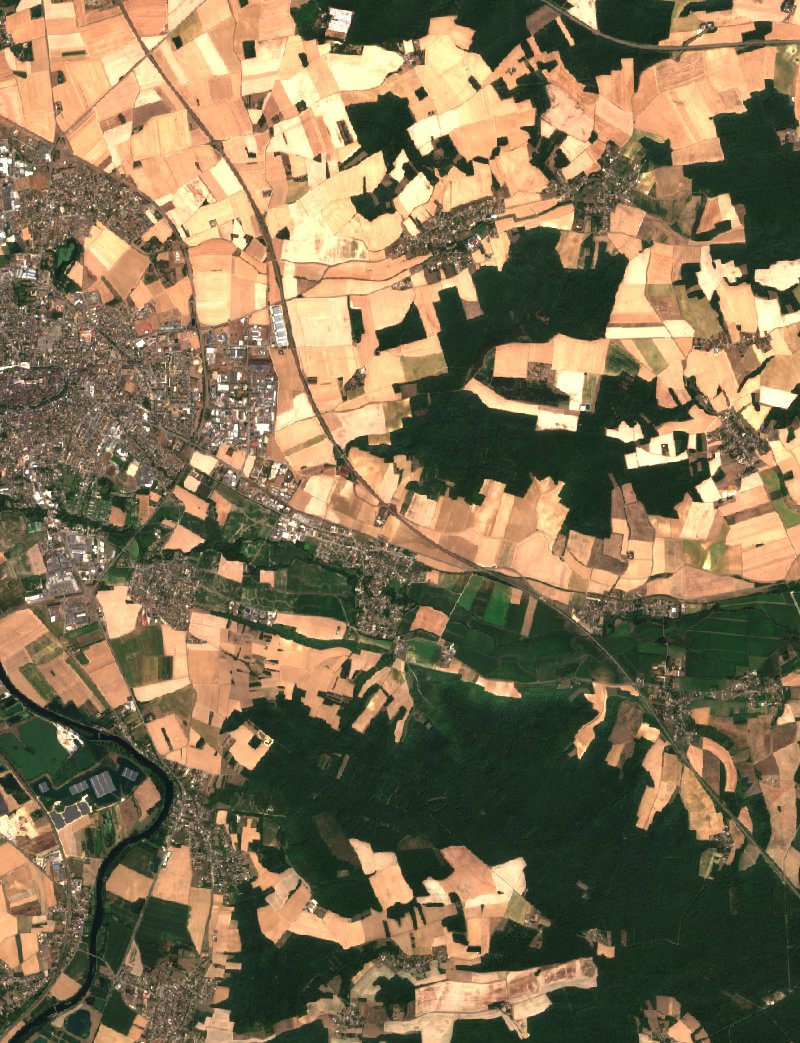 Imagen de satélite Sentinel-2 de la misma zona cerca de Malay-le-Grand después del incendio, el 2 de agosto de 2026