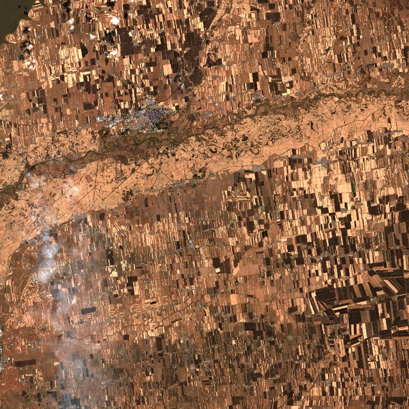 Sentinel-2-Satellitenbild desselben Gebiets bei Heilongjiang (CN) während des Brandes, am 14. Oktober 2026