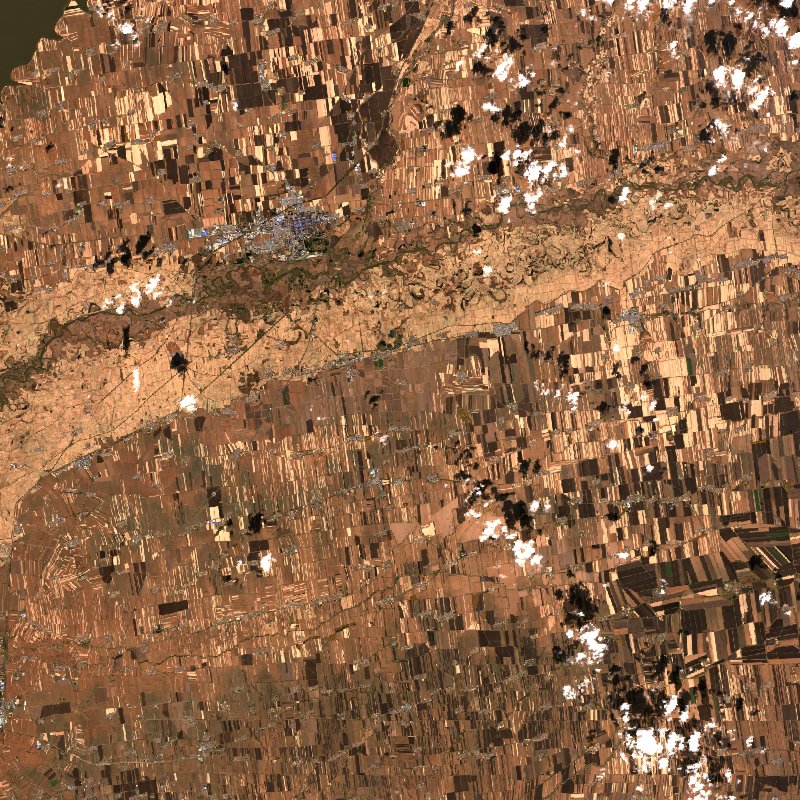 Sentinel-2-Satellitenbild des Gebiets bei Heilongjiang (CN) vor dem Brand, am 12. Oktober 2026