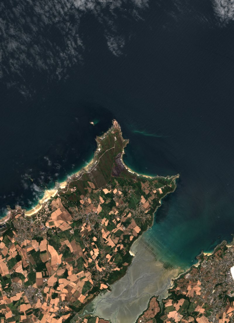 Sentinel-2 satellite image of the same area near Plévenon after the fire, on 29 July 2026