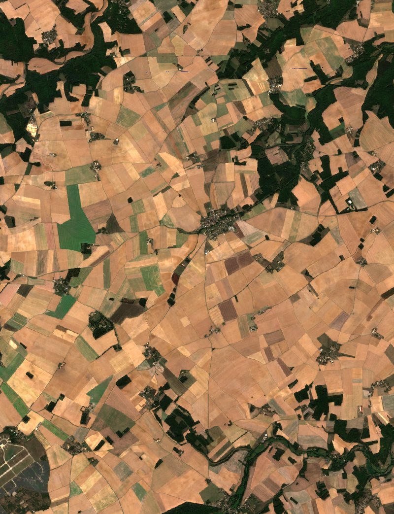 Sentinel-2 satellite image of the same area near Laons after the fire, on 14 September 2026