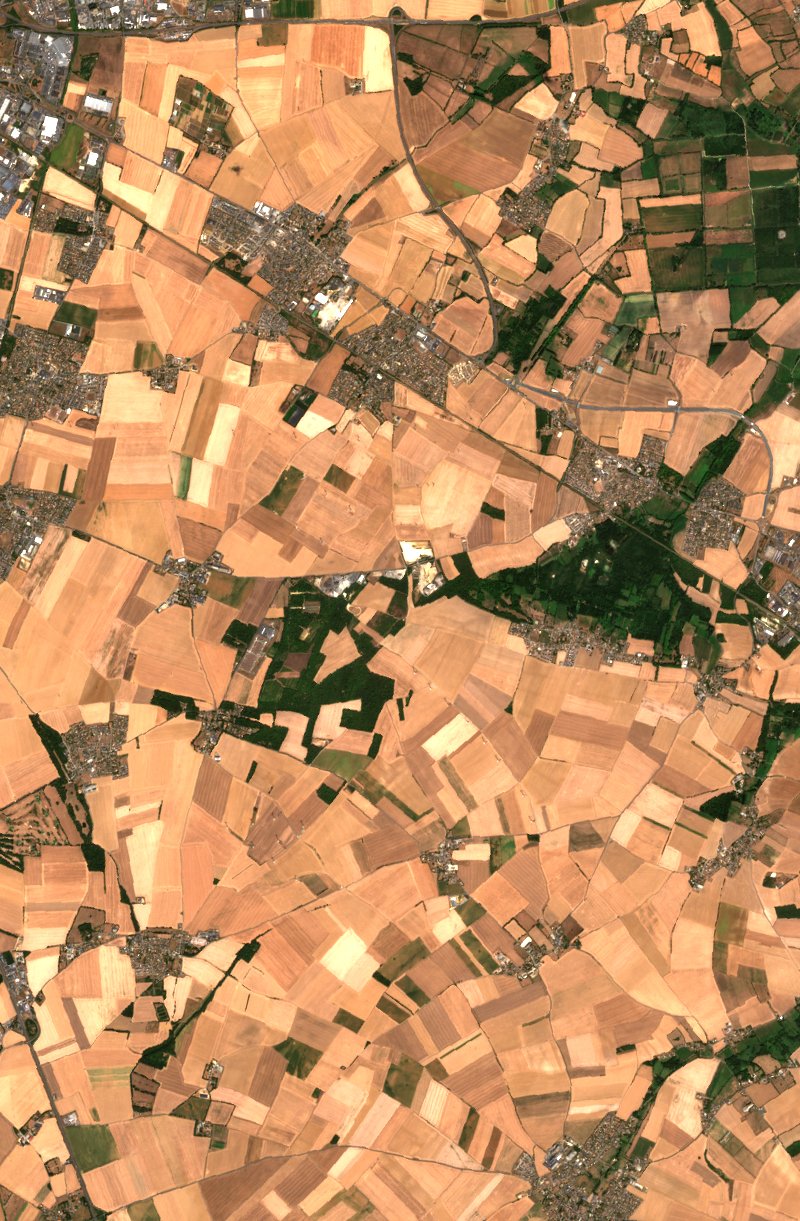 Sentinel-2 satellite image of the area near Bellengreville before the fire, on 10 August 2026