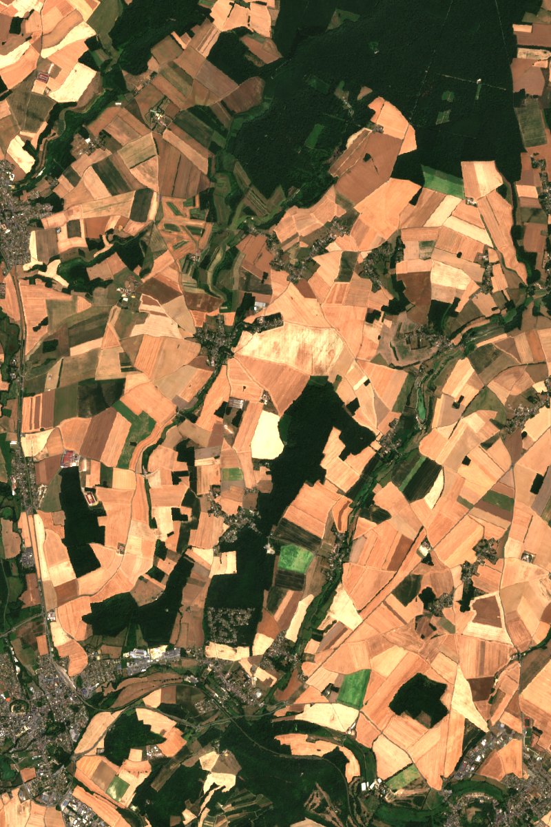 Sentinel-2 satellite image of the area near Flavacourt before the fire, on 11 July 2026