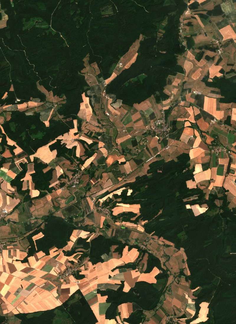 Sentinel-2 satellite image of the area near Grandpré before the fire, on 10 July 2026