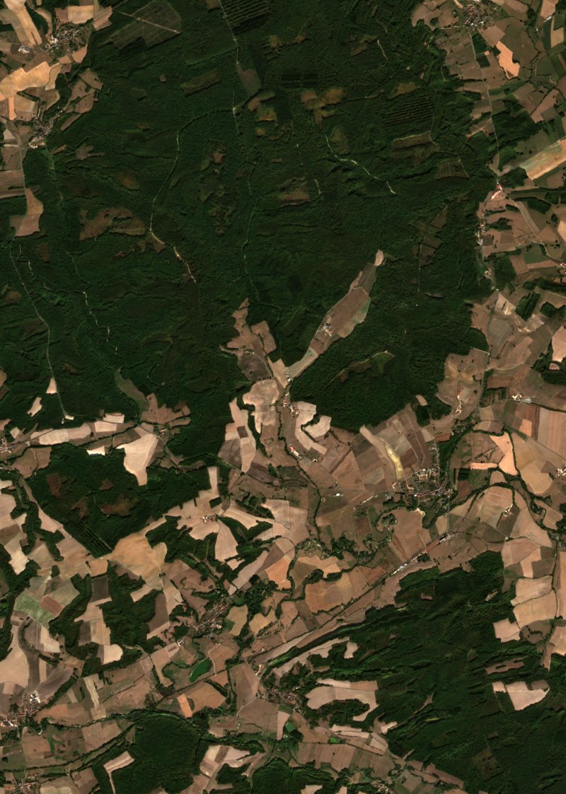 Sentinel-2-Satellitenbild desselben Gebiets bei Grandpré nach dem Brand, am 6. Oktober 2026