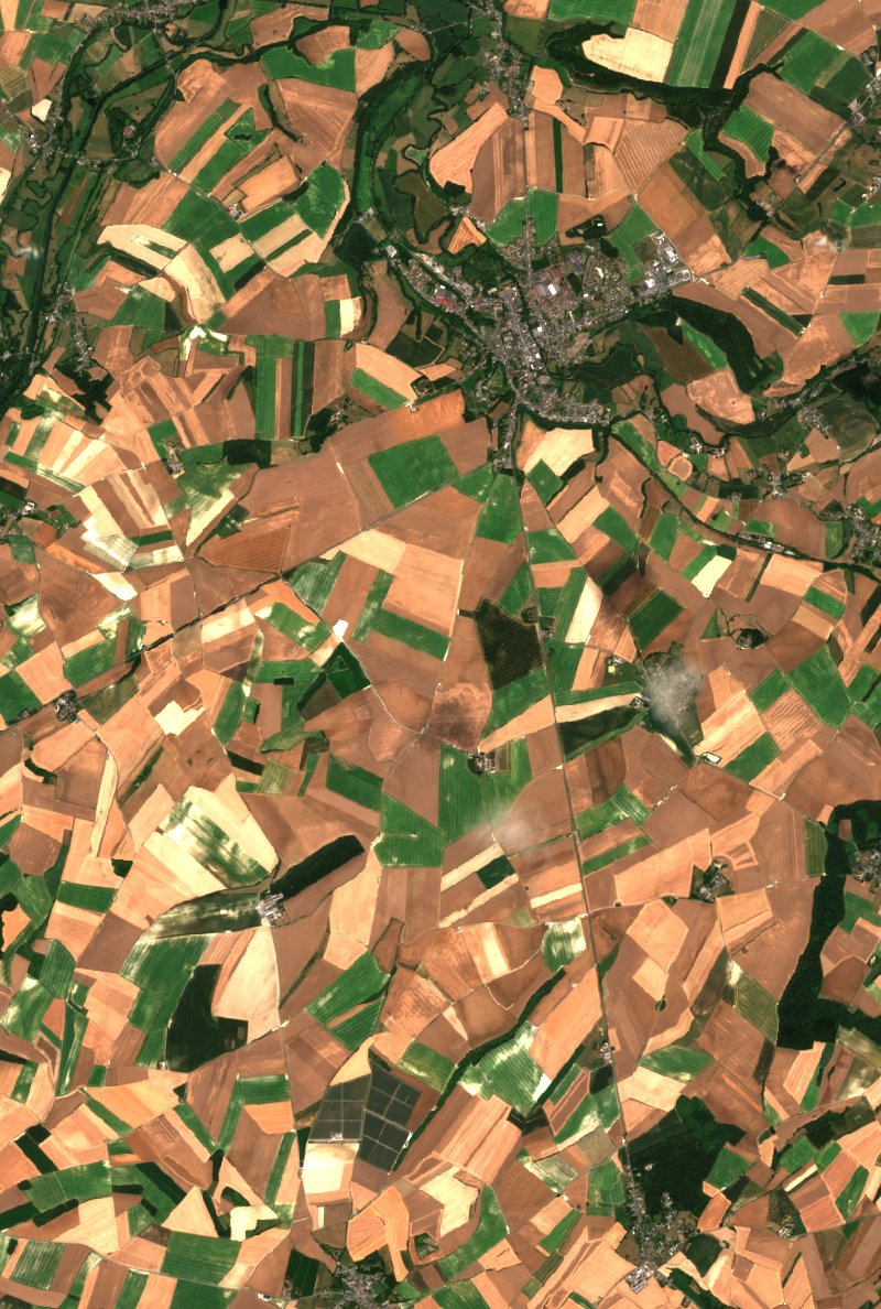 Sentinel-2-Satellitenbild des Gebiets bei Audigny vor dem Brand, am 8. Juli 2026