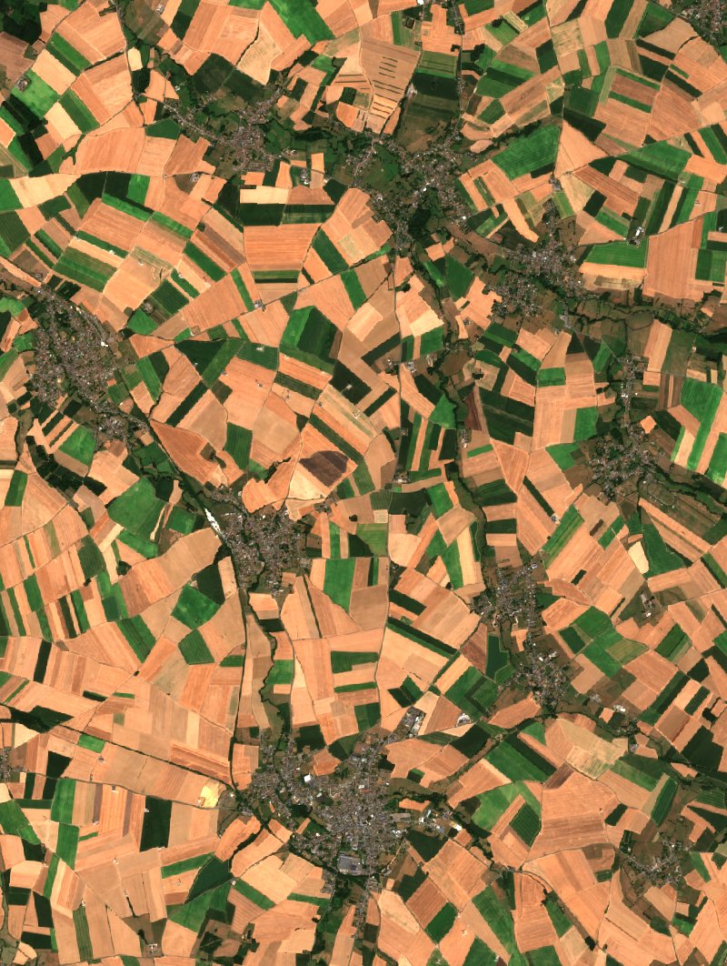 Sentinel-2 satellite image of the same area near Haussy after the fire, on 28 July 2026