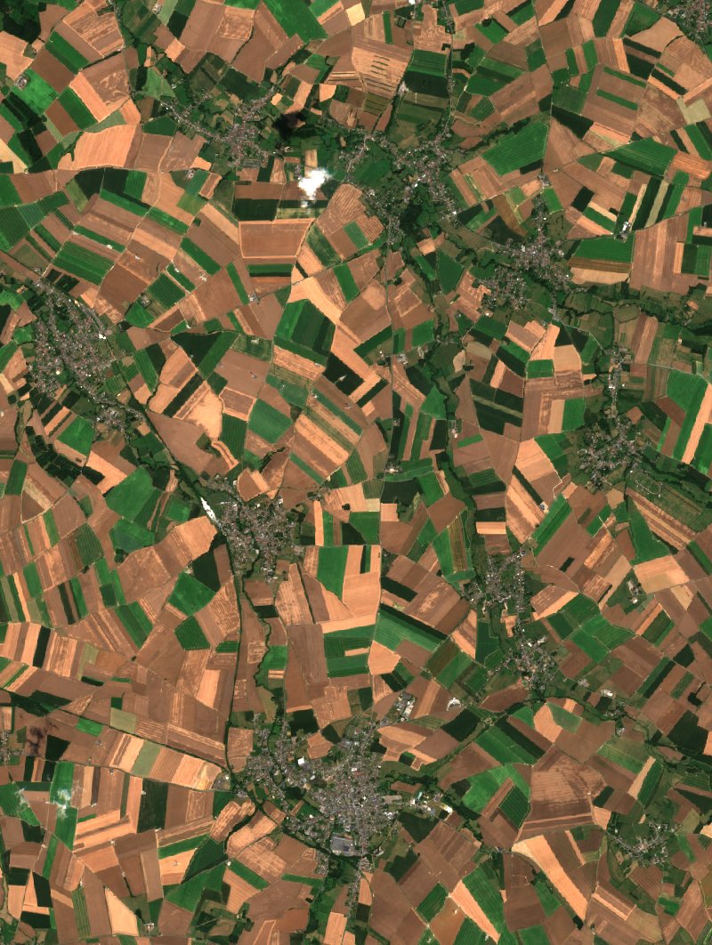Sentinel-2 satellite image of the area near Haussy before the fire, on 8 July 2026