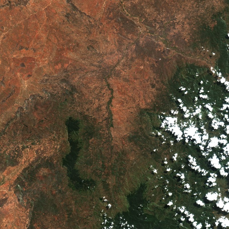 Imagen de satélite Sentinel-2 de la zona cerca de Dodoma (TZ) antes del incendio, el 2 de agosto de 2026